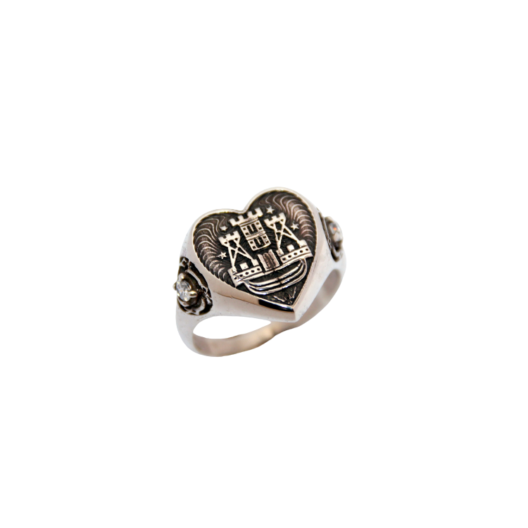 Silver ring "Heart" with the coat of arms of Klaipeda