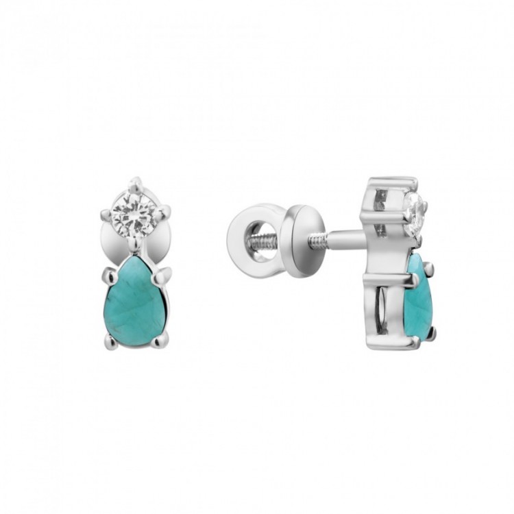 Small silver earrings with an emerald