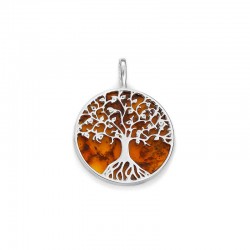 Silver pendant with amber "Tree of Life"
