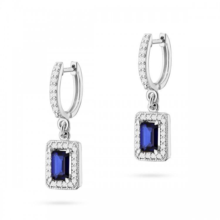White gold earrings with natural sapphires and diamonds