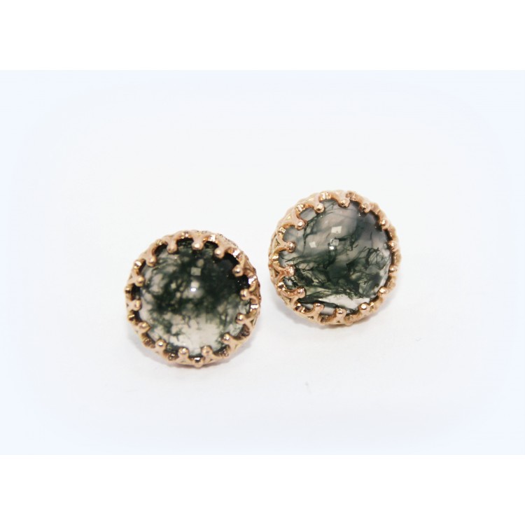 Gold earrings with moss agate