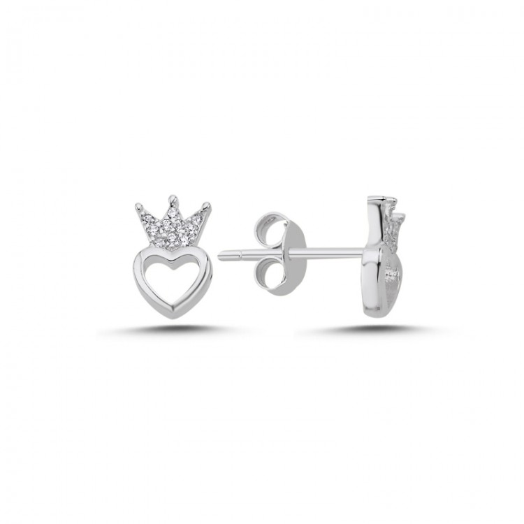 Silver earrings "Heart with crown"