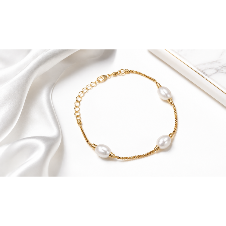 Gold-plated silver bracelet with pearls